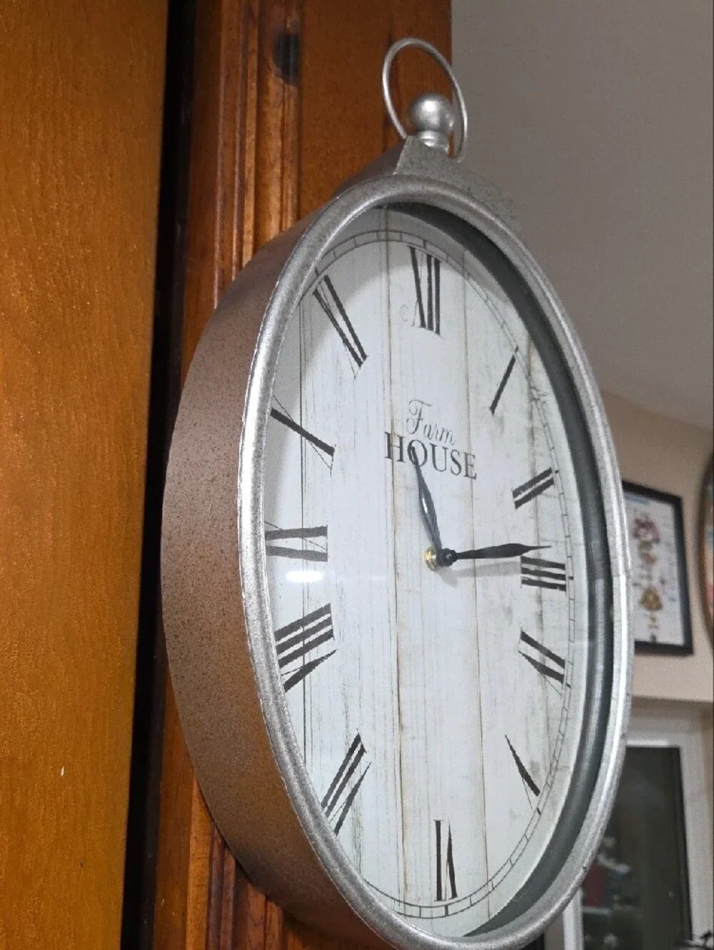 Farmhouse Oval Wall Clock - Silver Frame, White Dial